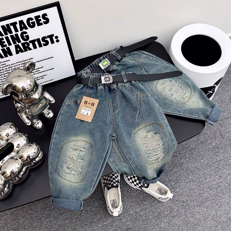 Quần jeans rách dáng dài cho bé trai mã QJ01