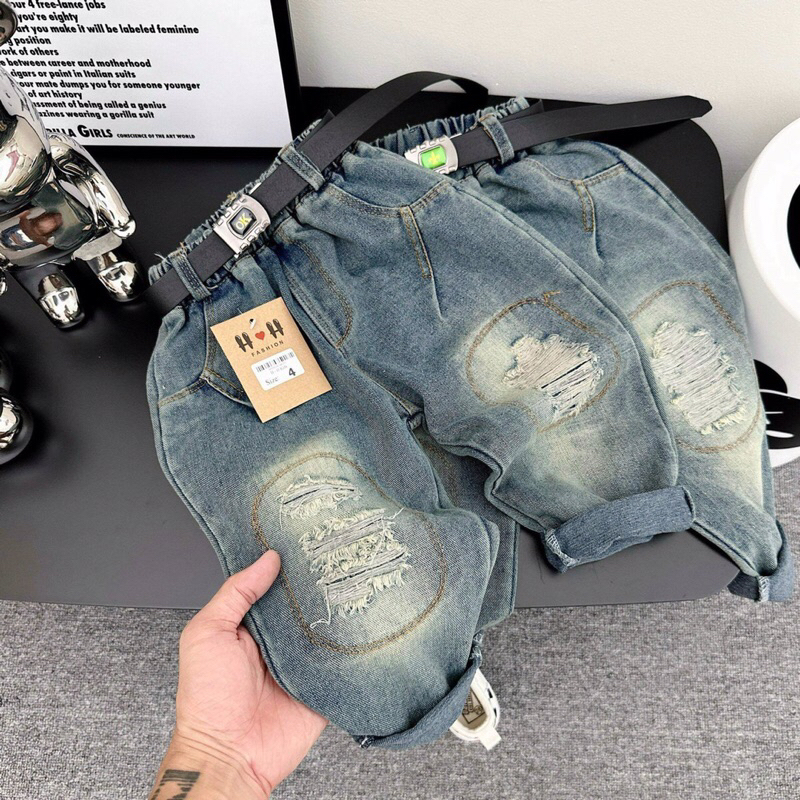 Quần jeans rách dáng dài cho bé trai mã QJ01