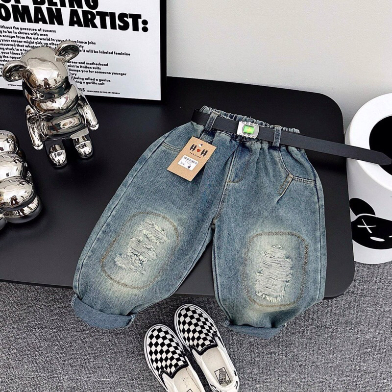 Quần jeans rách dáng dài cho bé trai mã QJ01