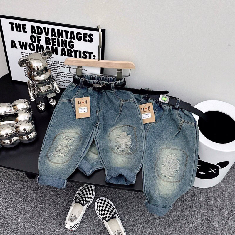 Quần jeans rách dáng dài cho bé trai mã QJ01