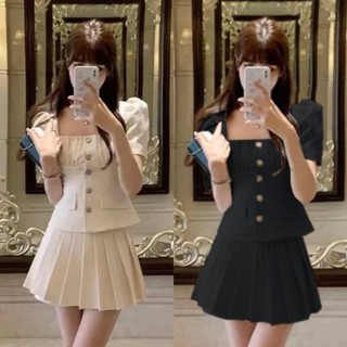 Set áo cổ vuông xếp ly ngực và chân váy Bigsize 50-95kg
