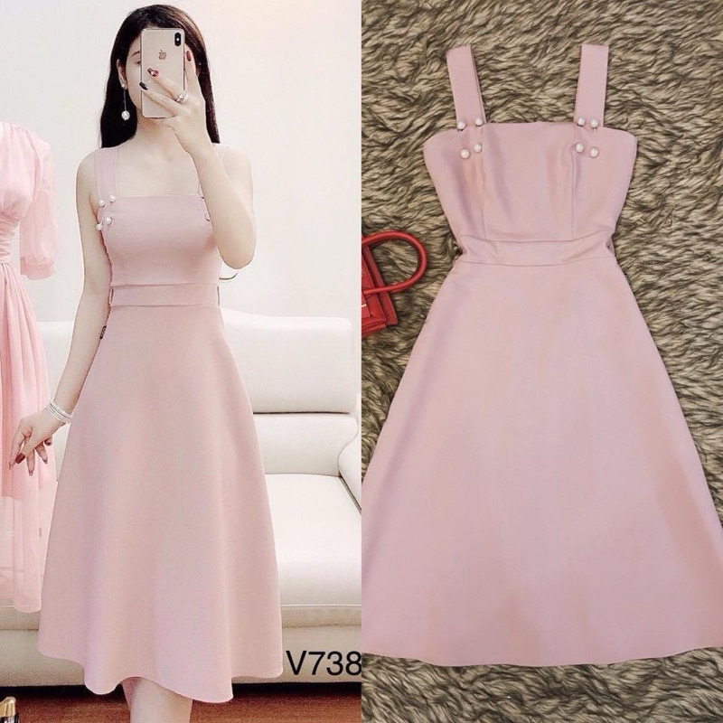 V738- váy 2 dây hồng