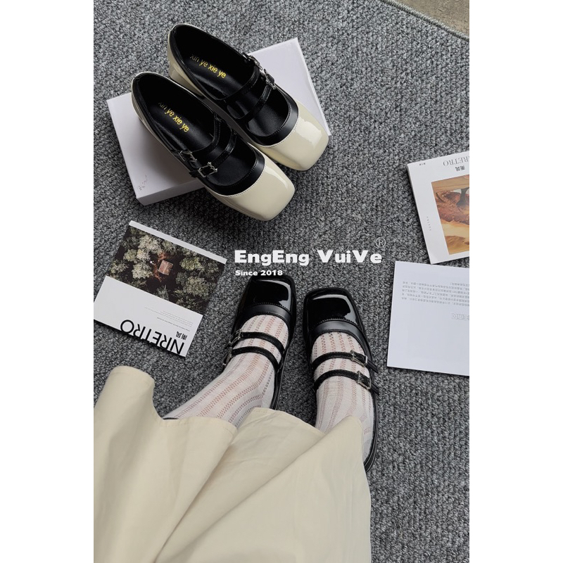 Giày Mary Jane Cao Gót ~ 4.5cm Dupe CNK Dáng Retro 2 Quai
