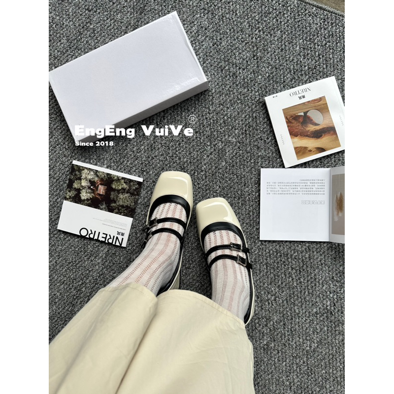 Giày Mary Jane Cao Gót ~ 4.5cm Dupe CNK Dáng Retro 2 Quai