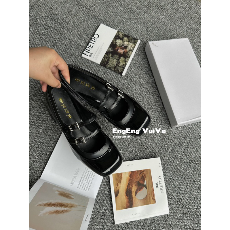 Giày Mary Jane Cao Gót ~ 4.5cm Dupe CNK Dáng Retro 2 Quai