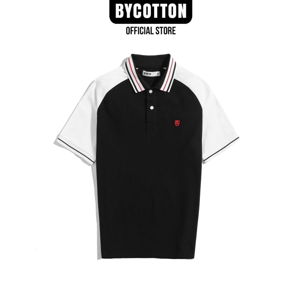 Áo Thun Nam Cao Cấp Polo Raglan Đen Tay Trắng Phối Bo BY COTTON