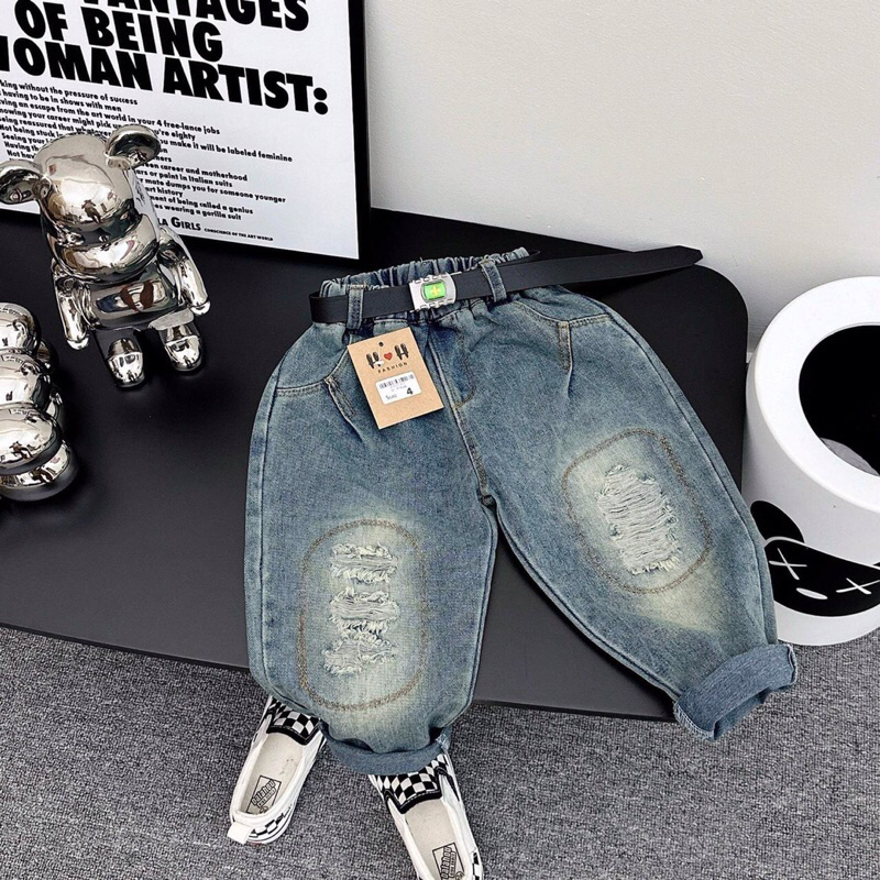 Quần jeans rách dáng dài cho bé trai mã QJ01
