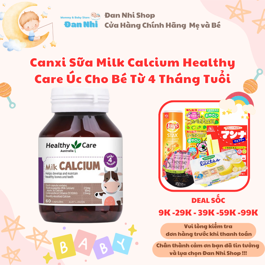 Canxi Sữa Milk Calcium Healthy Care Úc Date 2024 Hộp 60 viên
