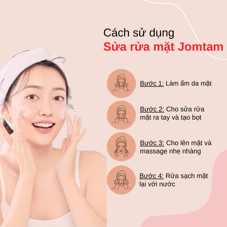 Sữa Rửa Mặt Kích Trắng Da Jomtam, Sữa Rửa Mặt Trắng Da Giảm Mụn Se Khít Lỗ Chân Lông, Làm Sạch Sâu Kiểm Soát Dầu Ẩm
