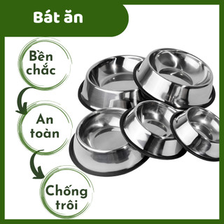 Bát Ăn Cho Chó Mèo Bằng Inox Cao Cấp Đế Cao Su Bền Đẹp Đủ Size Chống Lật Không Rỉ Sét Không Vỡ Không Sứt Mẻ