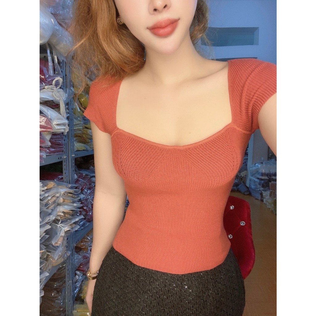 Áo thun cúp ngực cổ vuông dáng dài ôm body sexy
