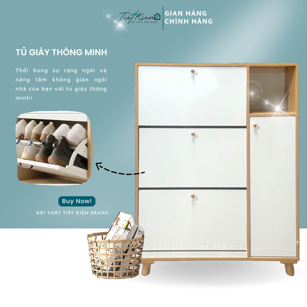 Tủ giày thông minh gỗ Nội Thất Tiết Kiệm phối trắng làm kệ để giày tiết kiệm diện tích NTTKTG26