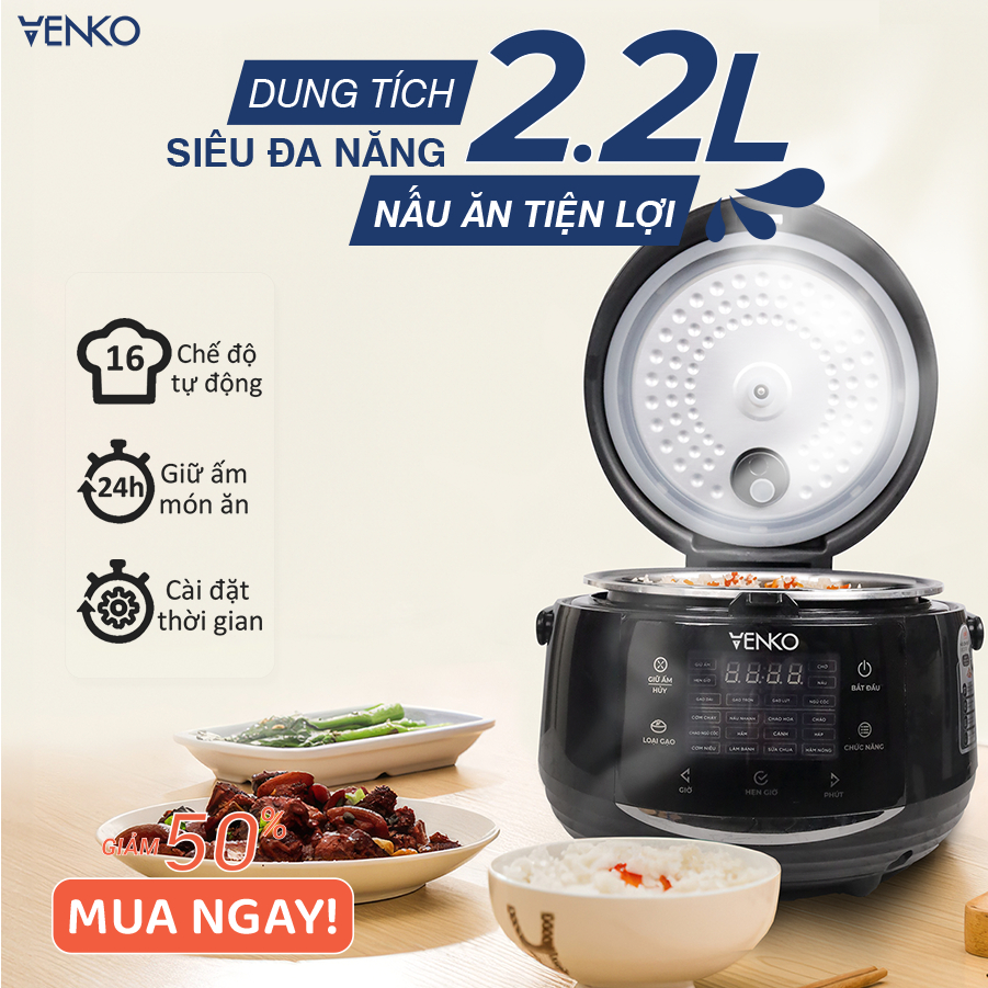 [CHÍNH HÃNG] Nồi cơm điện 2.2L Venko VR22E5 Công nghệ ủ nhiệt 3D giữ ấm lên tới 24h, 16 chương trình Bảo hành 12 tháng