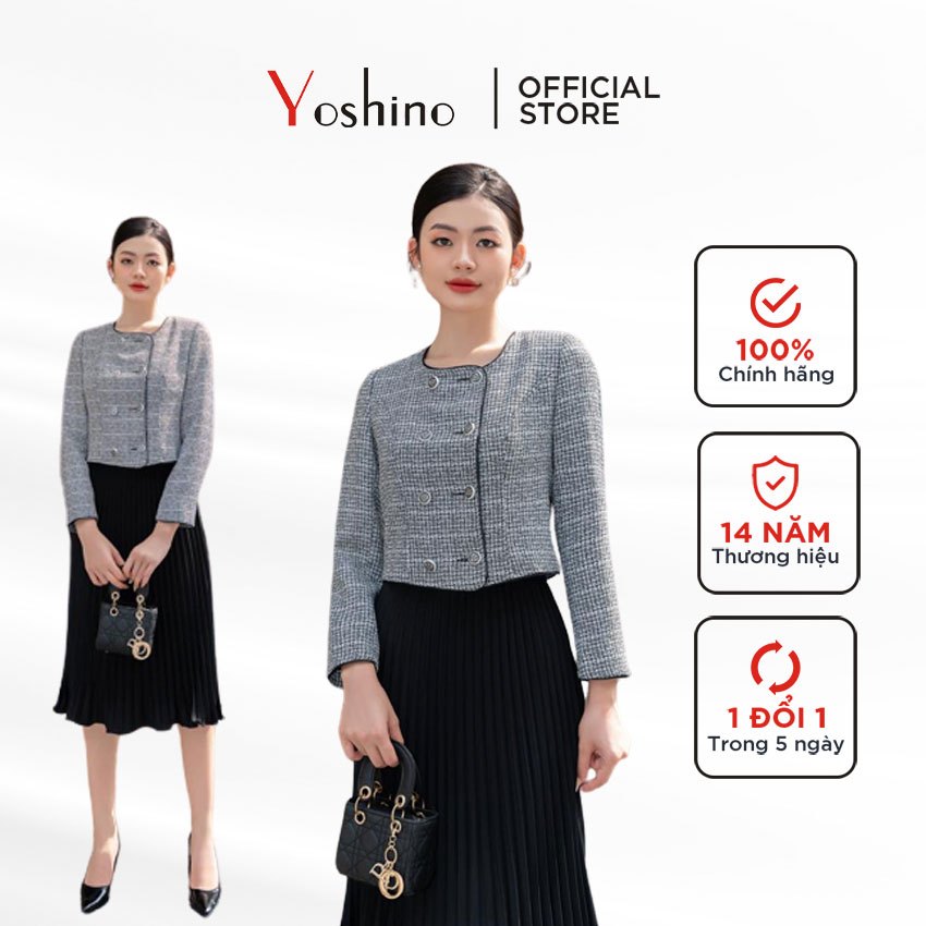 Vest dạ text cổ tròn đen trắng Yoshino