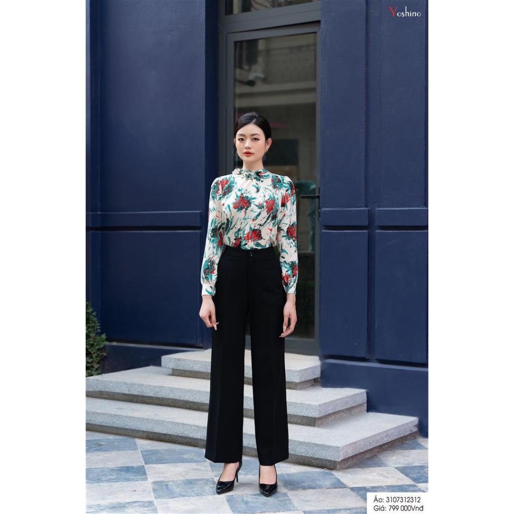 Sơ mi cổ rúm đính ngọc nhiều màu hoạ tiết Yoshino