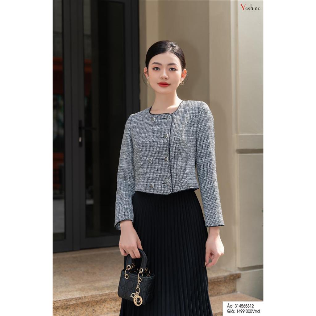 Vest dạ text cổ tròn đen trắng Yoshino