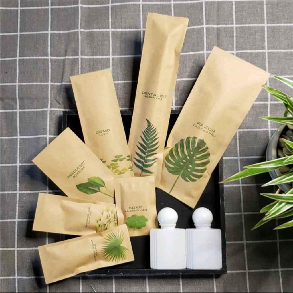 In logo miễn phí - 100 Chụp tóc loại lớn đóng túi giấy trắng/nâu dùng cho nhà nghỉ, khách sạn