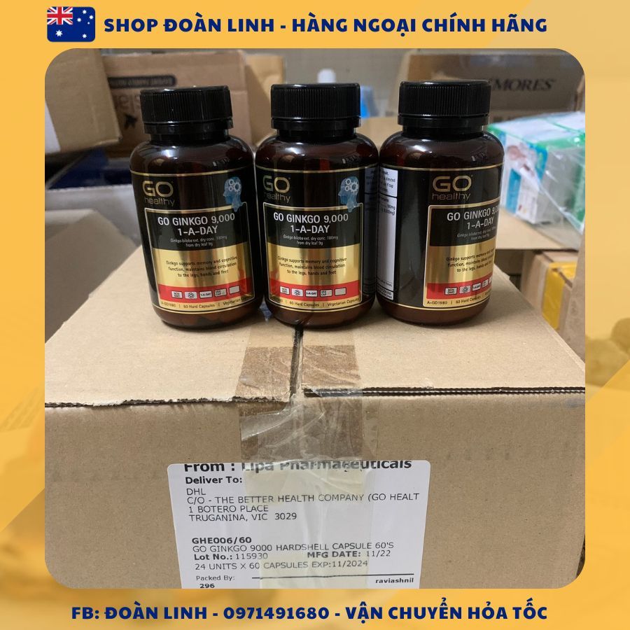 Viên uống bổ não Ginkgo 9000, lọ 60 viên, Hàng úc đi air, Mẫu mới, Date xa 2024
