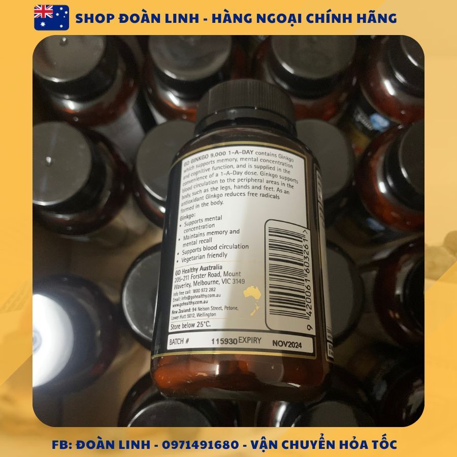 Viên uống bổ não Ginkgo 9000, lọ 60 viên, Hàng úc đi air, Mẫu mới, Date xa 2024