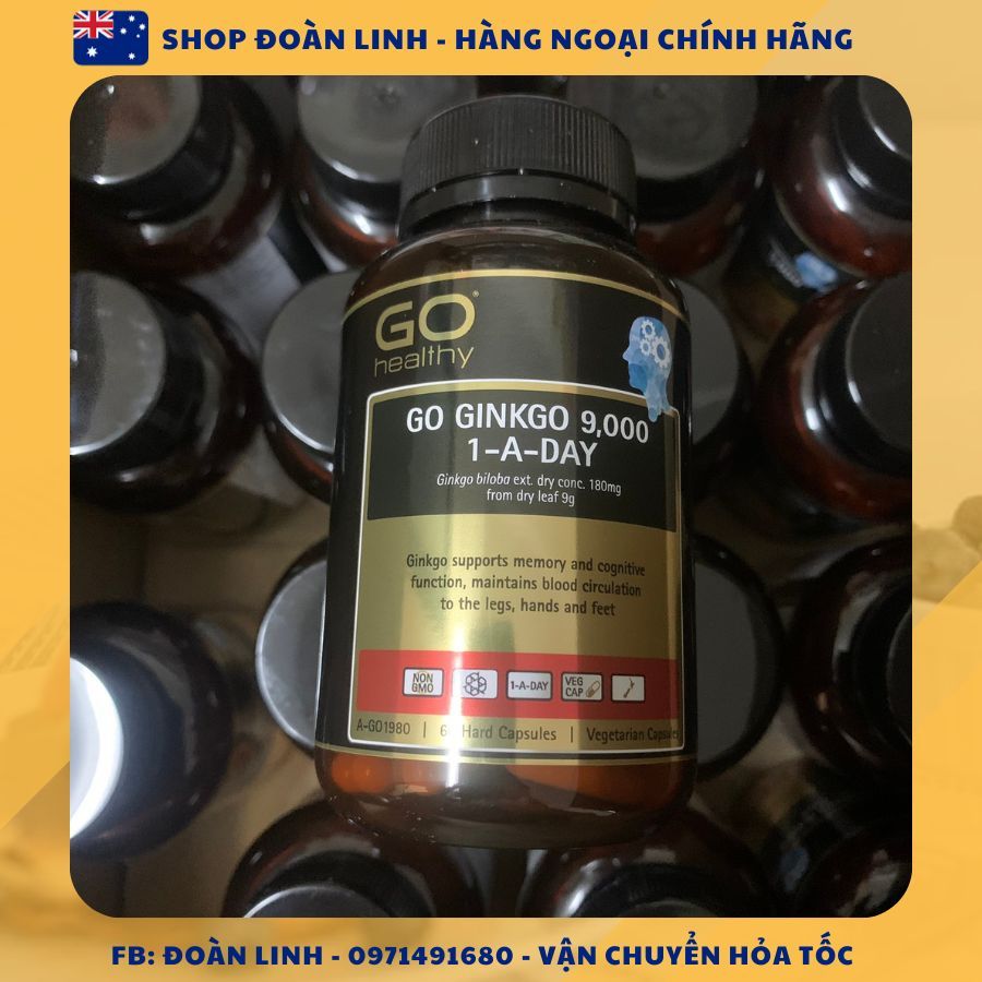Viên uống bổ não Ginkgo 9000, lọ 60 viên, Hàng úc đi air, Mẫu mới, Date xa 2024
