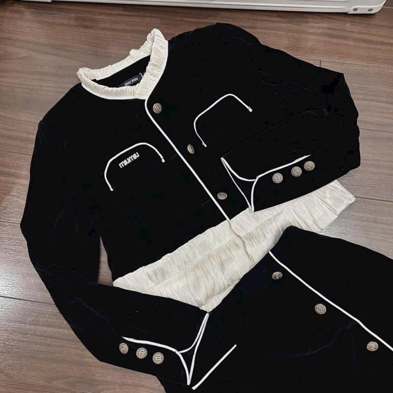 🛍Set váy nữ 🛍Set nhung tay dài cổ bèo lai sang xịn, Set nhung phối váy ngắn tiểu thư,Set bộ ngắn đi chơi đi tiệc sang