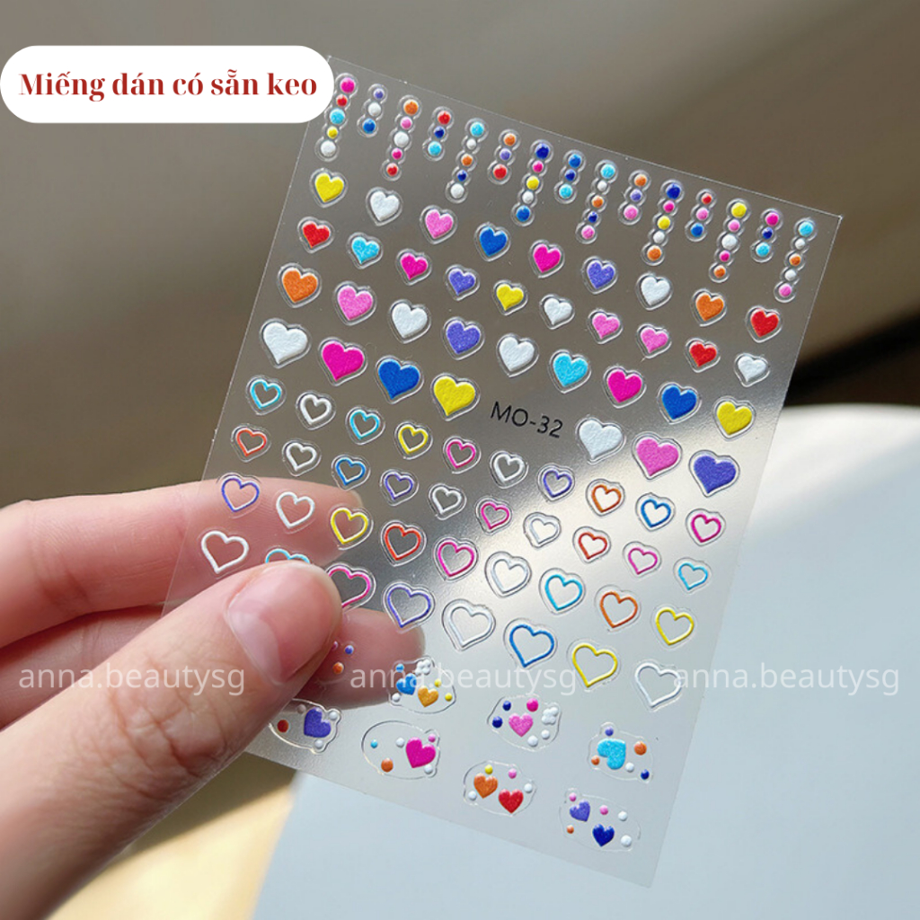 Hình dán trái tim phụ kiện make up có sẵn keo, sticket dán mặt trang trí dễ thương Noel giáng sinh