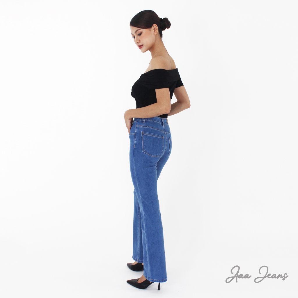 Quần Jean Nữ Ống Loe Lưng Cao Màu Medium Blue  Aaa Jeans