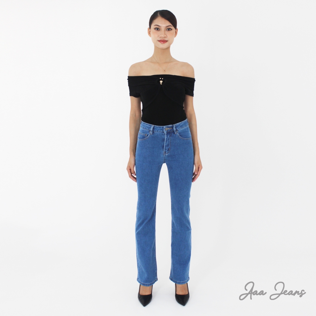 Quần Jean Nữ Ống Loe Lưng Cao Màu Medium Blue  Aaa Jeans