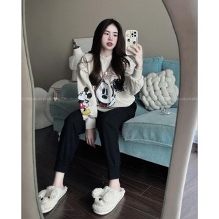 Bộ Thu Đông Dài Tay In Hình Mickey Quần Bo Ống
