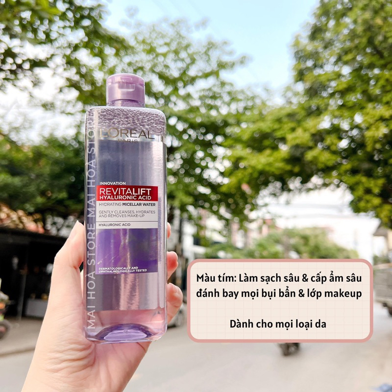 Nước Tẩy Trang LOREAL tím 400ml, dành cho da dầu mụn, da khô, da nhạy cảm