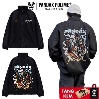 Áo khoác nam big size vải dù local brand Pandax fire logo unisex form rộng cao cấp 2 lớp cổ cao cản gió dày dặn màu đen