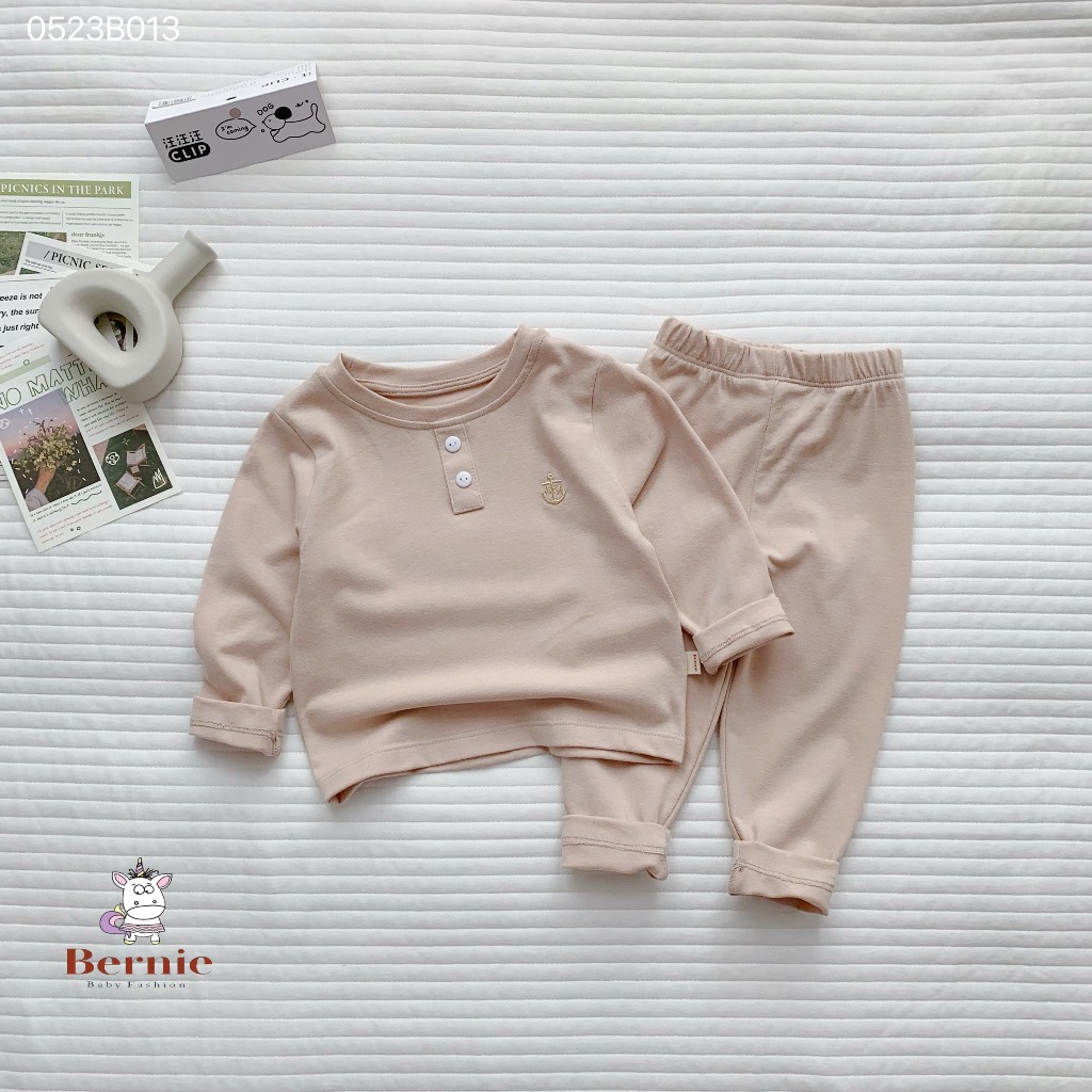 Bộ thu đông bé trai bé gái mỏ neo Bernie - Bộ dài tay giữ nhiệt bé trai bé gái cotton cho bé 9-22kg- 0523B013