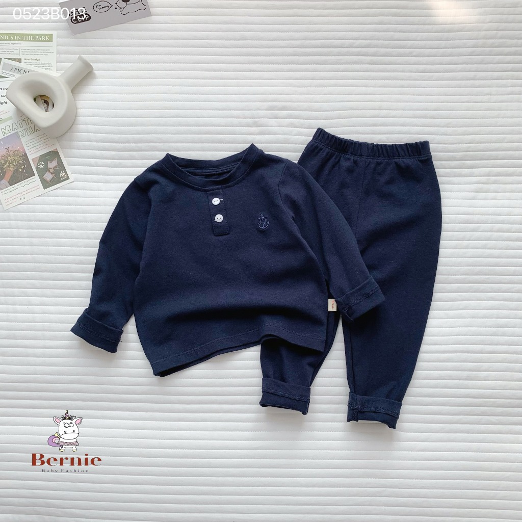 Bộ thu đông bé trai bé gái mỏ neo Bernie - Bộ dài tay giữ nhiệt bé trai bé gái cotton cho bé 9-22kg- 0523B013