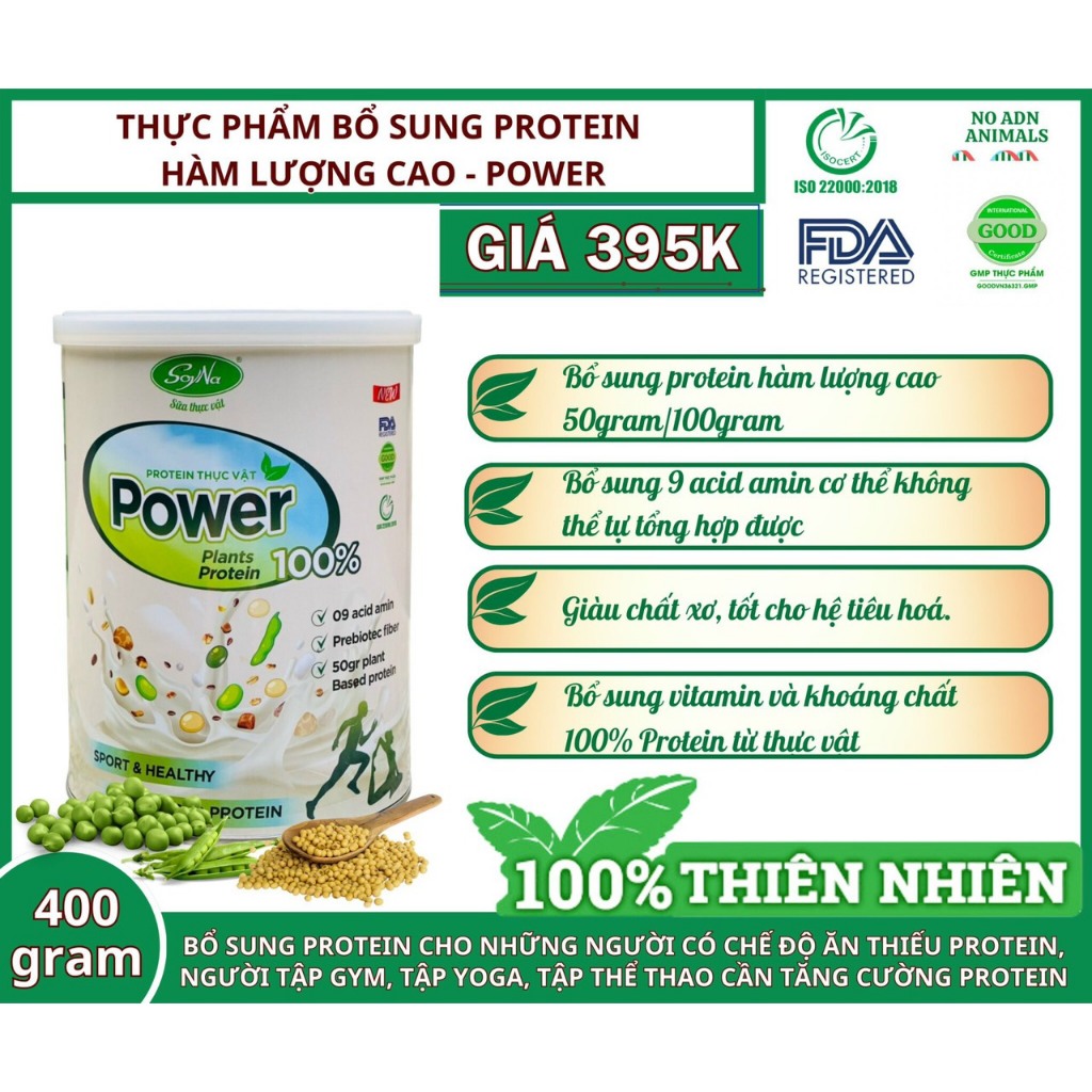 Thực phẩm bổ sung Protein - Power 100% protein thực vật(400gr) Tặng cốc Thủy Tinh