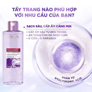 Nước tẩy trang loreal tím 400ml, dành cho da dầu mụn, da khô, da nhạy cảm
