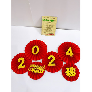 Quạt giấy trang trí tết 2024 - set 6 quạt giấy đỏ trang trí tết 2024