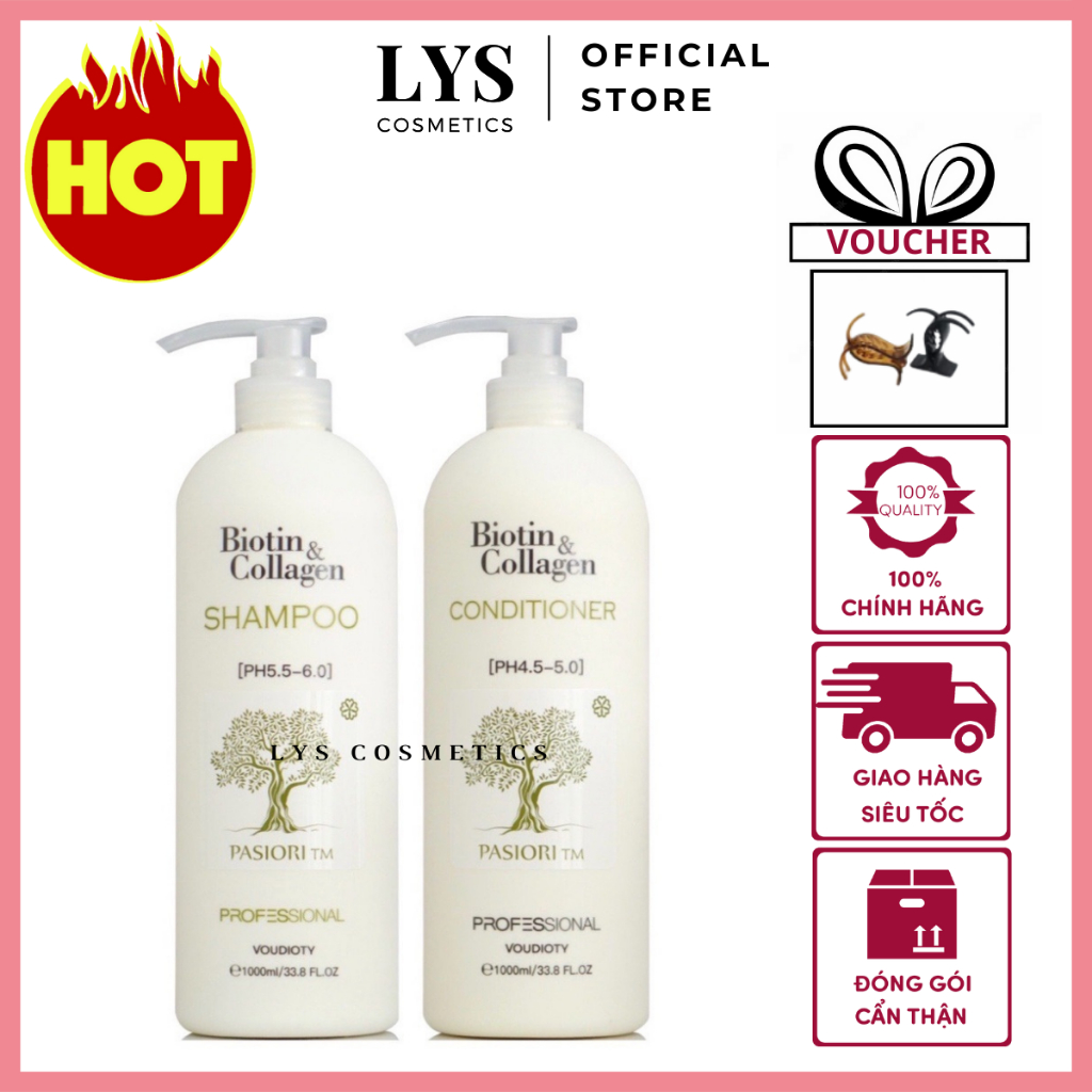 Cặp Dầu Gội Xả Biotin & Collagen Voudioty Màu Trắng - Dưỡng tóc phục hồi 500ml-1000ml | Mẫu mới