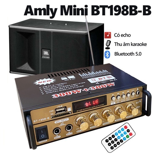 Amply mini karaoke gia đình BT198B-B Amly Mini Bluetooth Kết Hợp Ghi Âm , Echo Siêu Mượt - Thiết bị khuếch đại âm thanh