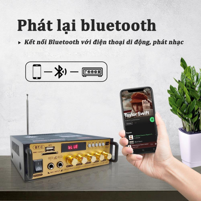 Amply mini karaoke gia đình BT198B-B Amly Mini Bluetooth Kết Hợp Ghi Âm , Echo Siêu Mượt - Thiết bị khuếch đại âm thanh