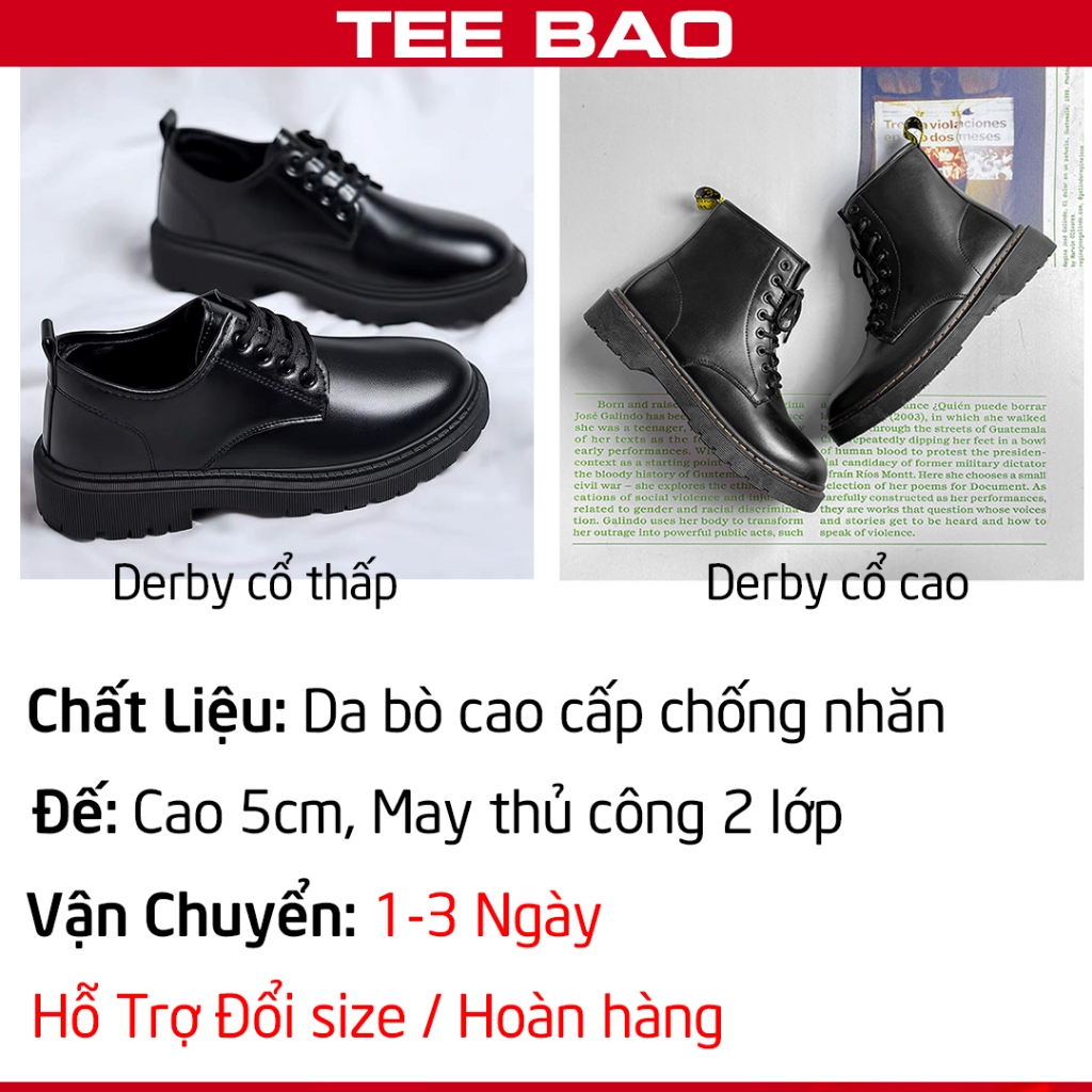 Giày Chunky derby tăng chiều cao phong cách công sở trẻ trung bằng da bò cao cấp đế khâu chăc chắn TeeBao