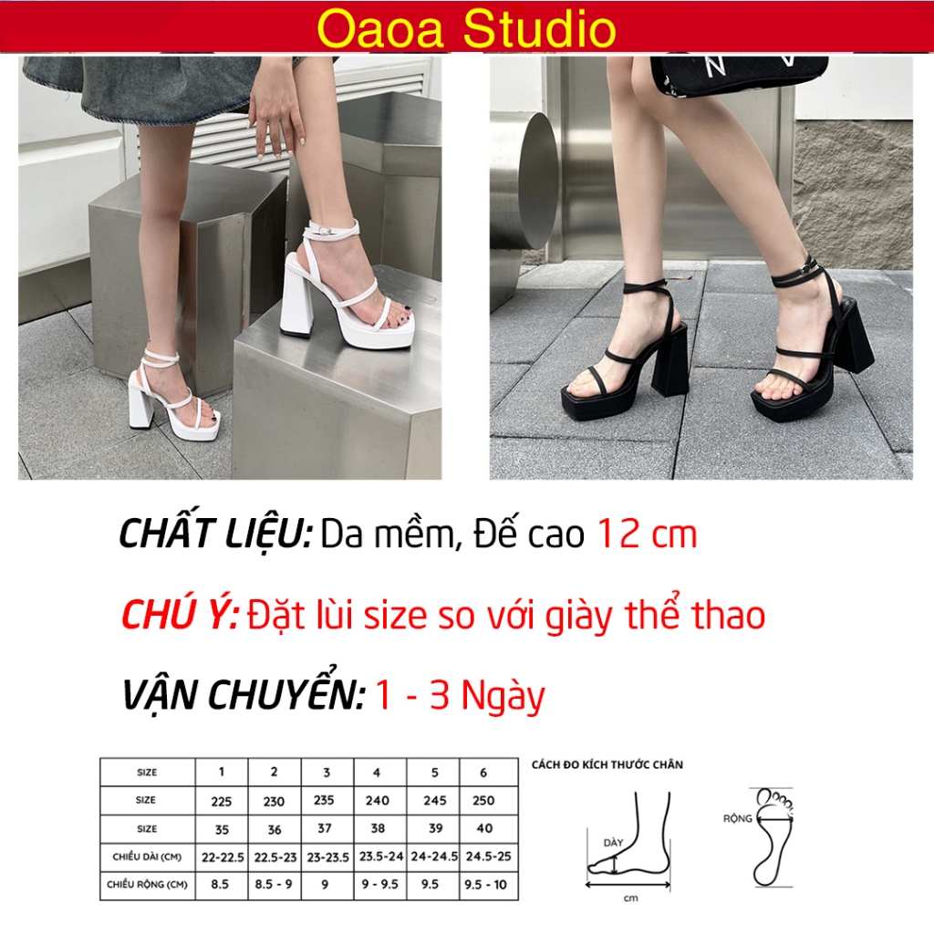 Giày cao gót 12cm da mềm gót vuông chống trượt phong cách Hàn Quốc TEEBAO