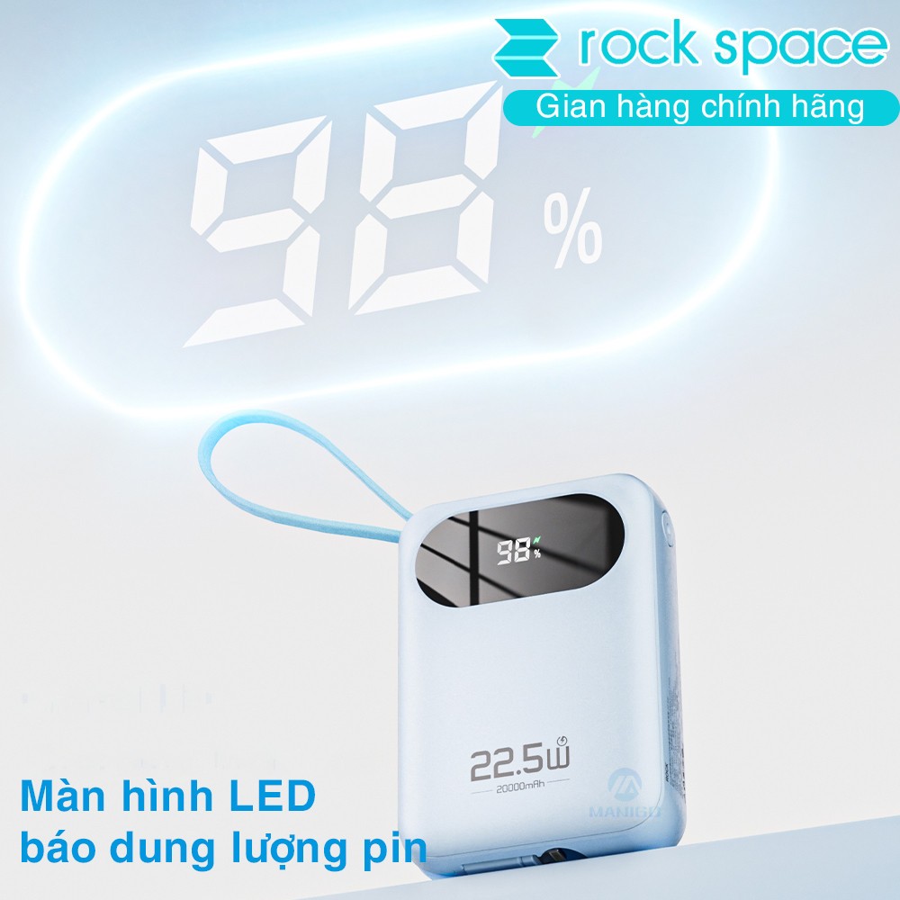 Pin sạc dự phòng mini tích hợp dây sạc Rockspace Y11 sạc nhanh 22.5w dung lương 20000mAh hàng chính hãng có bảo hành