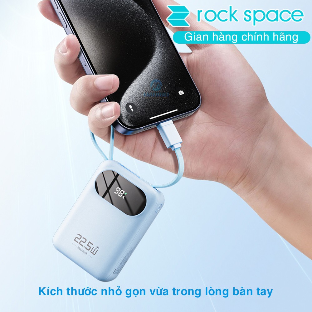 Pin sạc dự phòng mini tích hợp dây sạc Rockspace Y11 sạc nhanh 22.5w dung lương 20000mAh hàng chính hãng có bảo hành