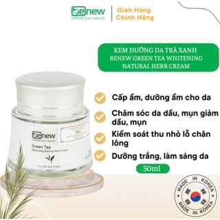 Kem Dưỡng Trà Xanh Xoá Mụn, Trắng Mềm Da Benew Green Tea Hàn quốc 60ml/Hộp