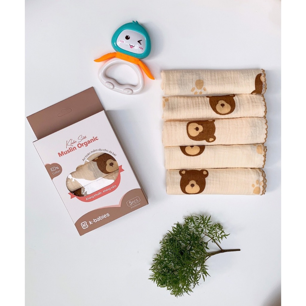 HỘP 5 KHĂN SỮA MUSLIN KBABIES CAO CẤP