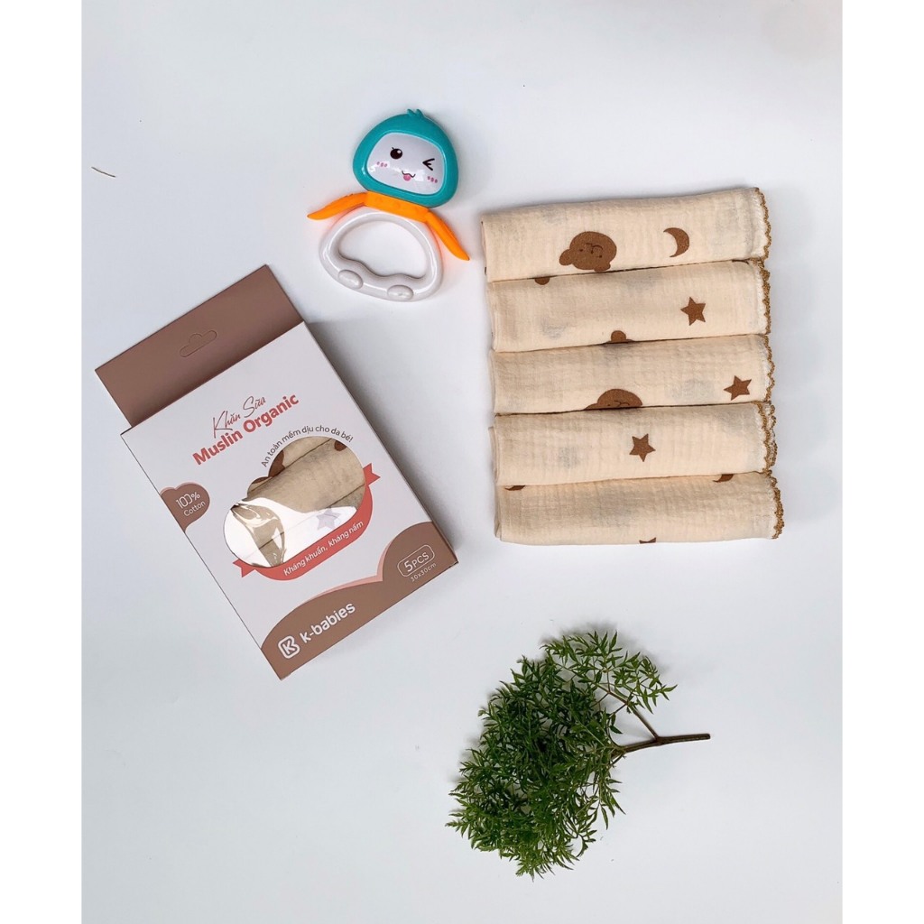 HỘP 5 KHĂN SỮA MUSLIN KBABIES CAO CẤP