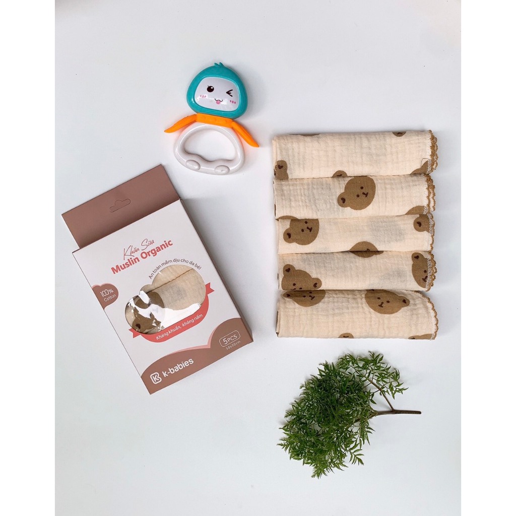 HỘP 5 KHĂN SỮA MUSLIN KBABIES CAO CẤP