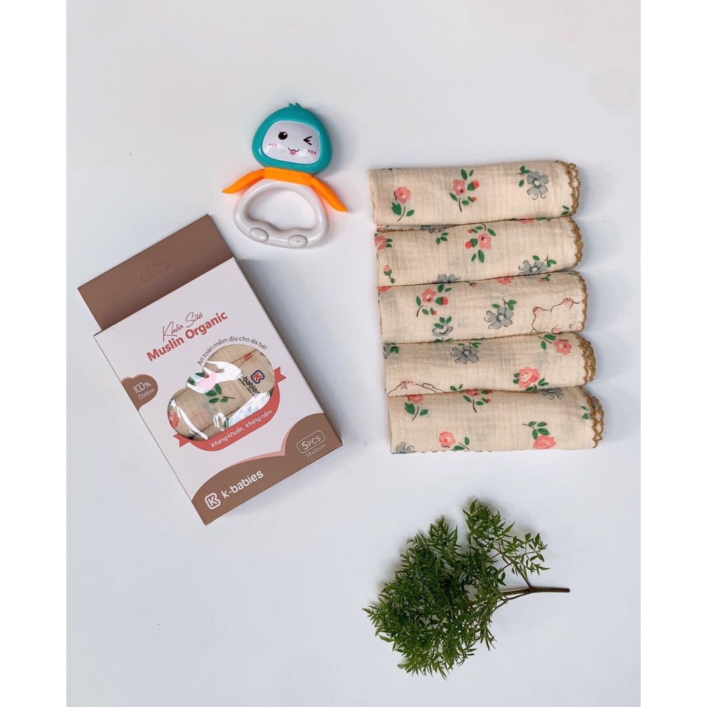 HỘP 5 KHĂN SỮA MUSLIN KBABIES CAO CẤP