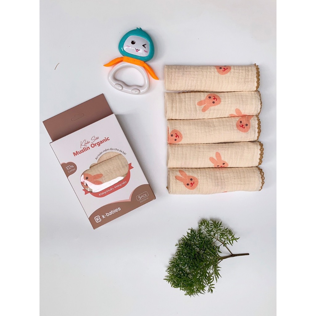 HỘP 5 KHĂN SỮA MUSLIN KBABIES CAO CẤP