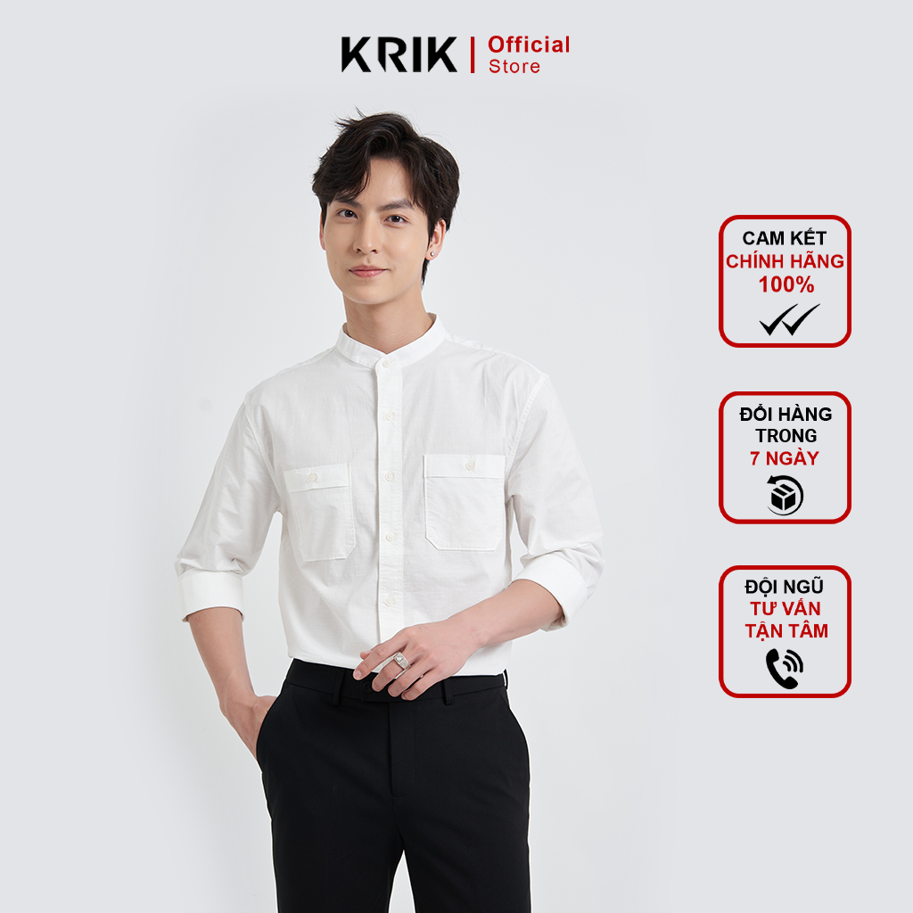 Áo Sơ Mi Dài Tay Nam Cổ Tàu Local Brand KRIK Chất Liệu Cotton Có Túi Ngực Form Regular Trẻ Trung SD3068